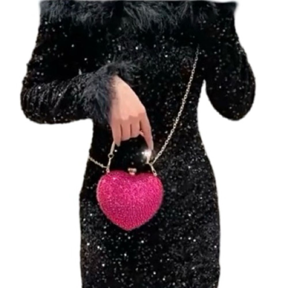 HOT PINK RHINESTONE HEART Crossbody/Clutch Convertible Mini Bag.